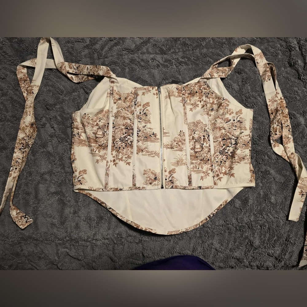 Fashion Nova Cream and Brown Corset Top